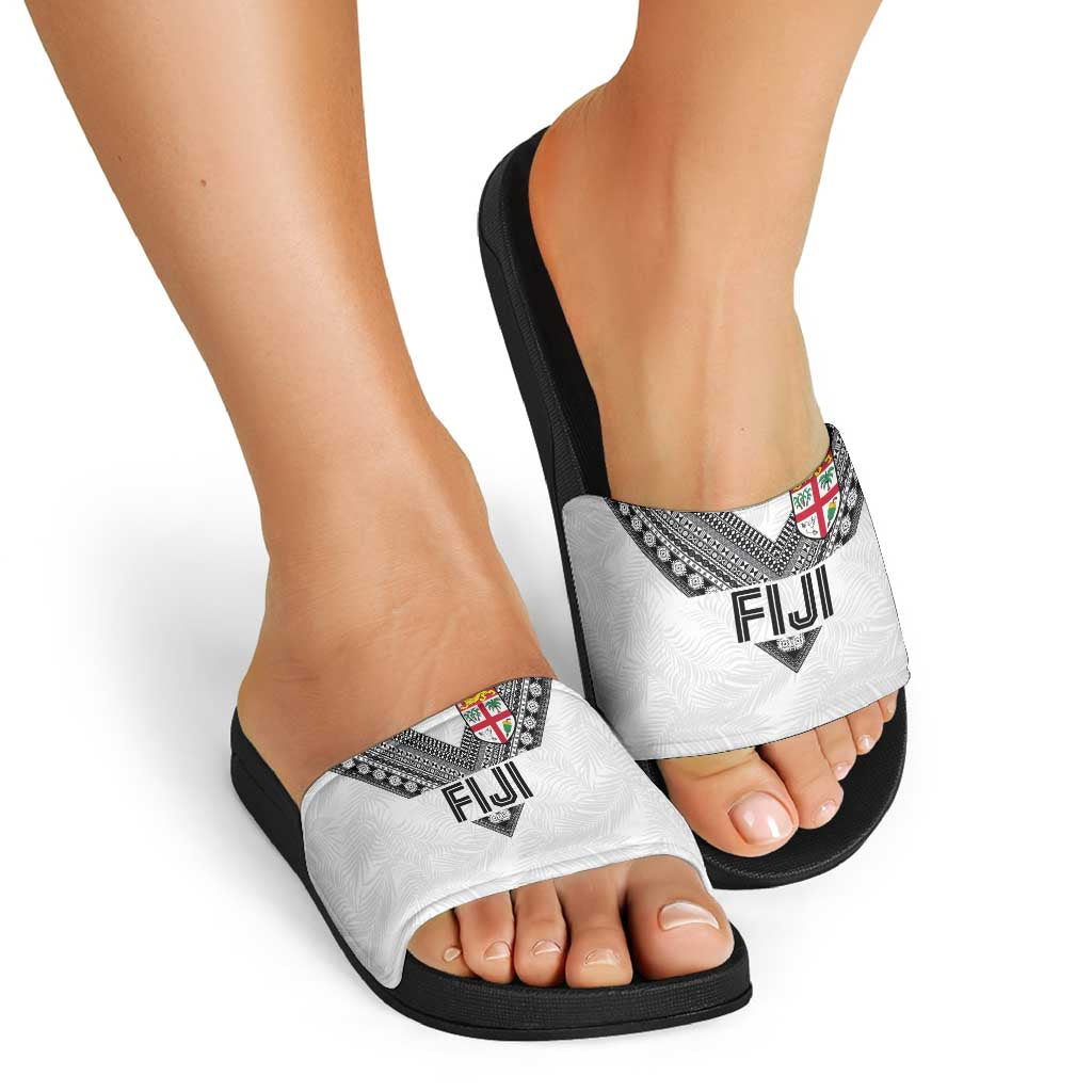 Rugby Fiji Slide Sandals Fijian Masi Tribal Sporty Style White Color - Polynesian Pride