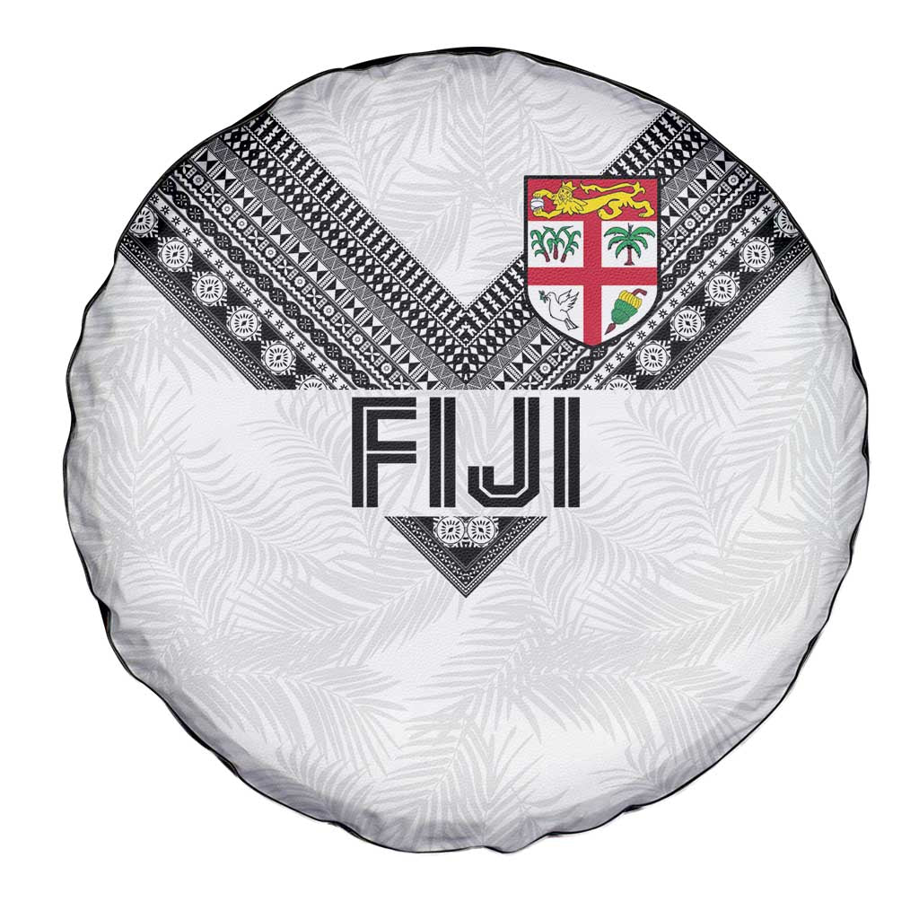 Rugby Fiji Spare Tire Cover Fijian Masi Tribal Sporty Style White Color - Polynesian Pride