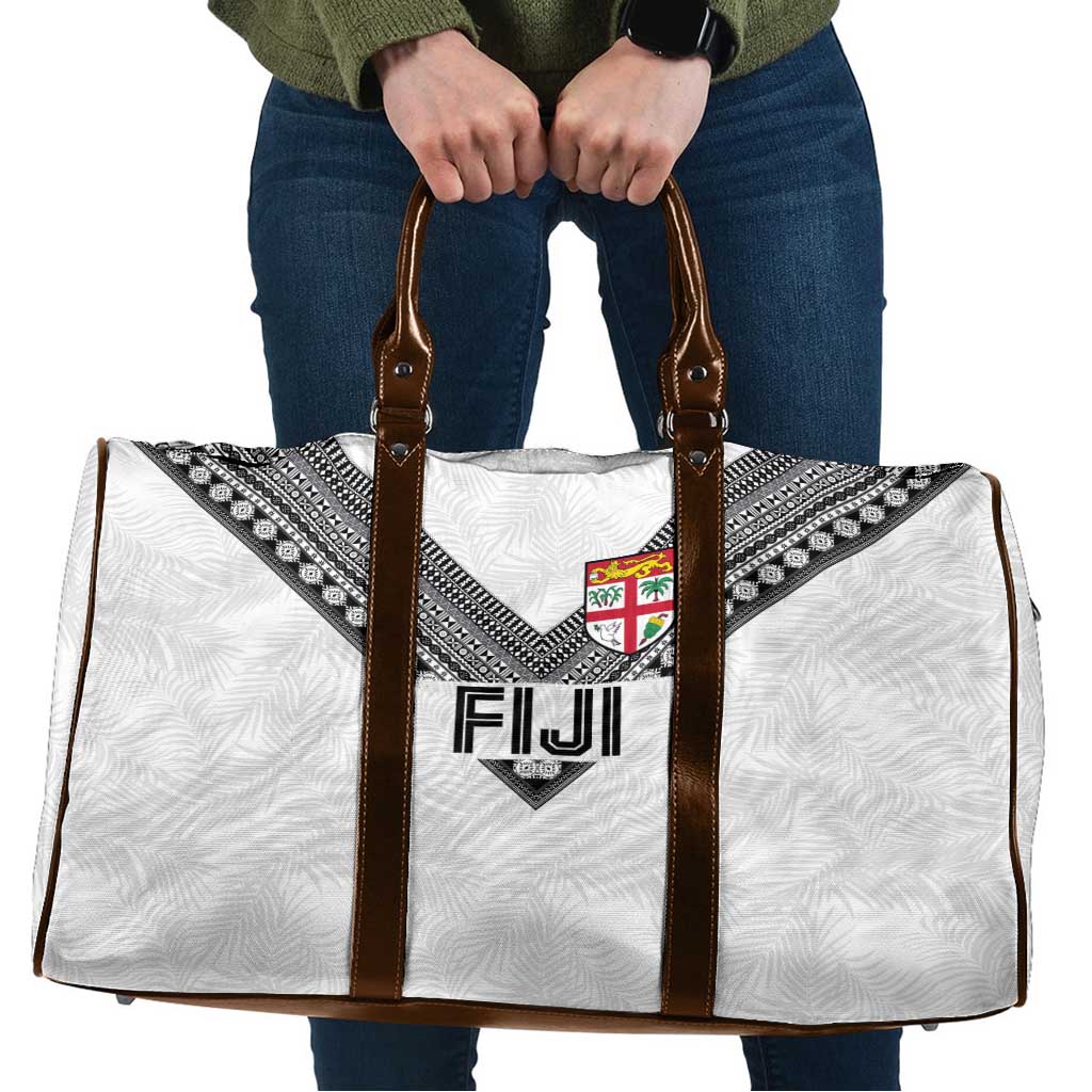 Rugby Fiji Travel Bag Fijian Masi Tribal Sporty Style White Color - Polynesian Pride