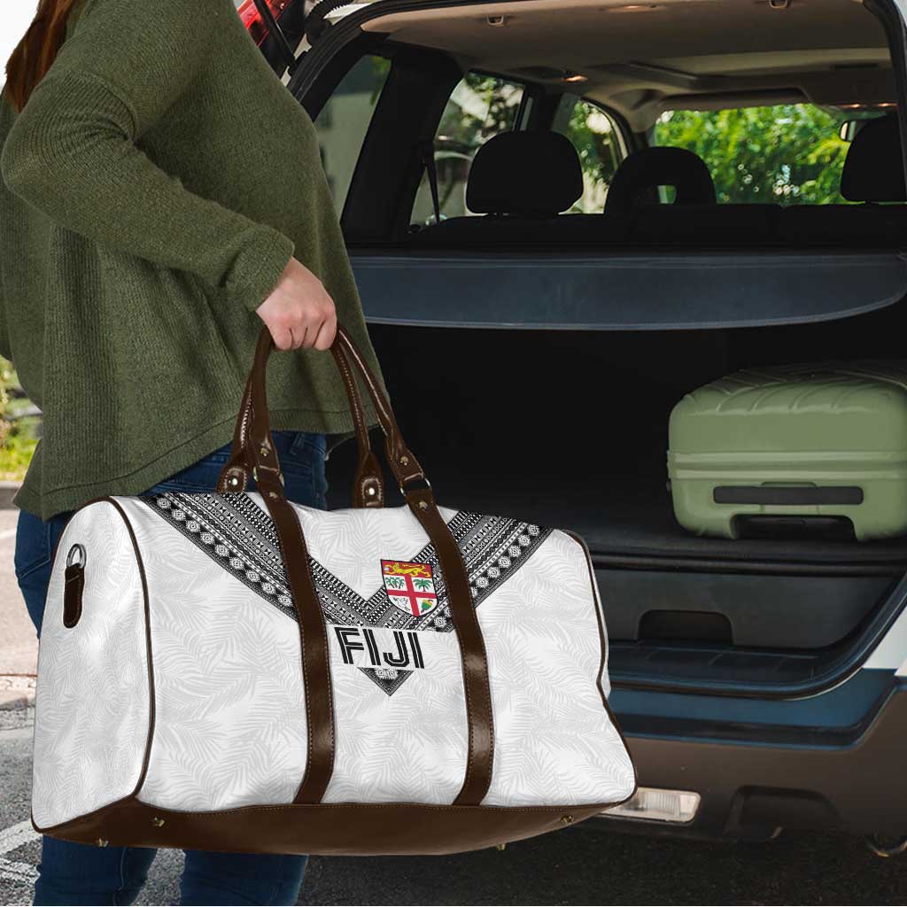 Rugby Fiji Travel Bag Fijian Masi Tribal Sporty Style White Color - Polynesian Pride