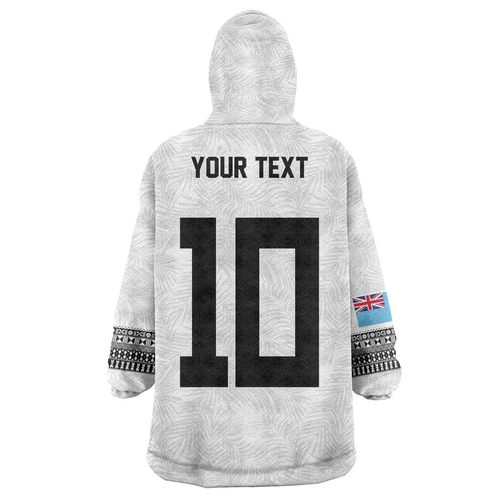 Custom Rugby Fiji Wearable Blanket Hoodie Fijian Masi Tribal Sporty Style White Color - Polynesian Pride