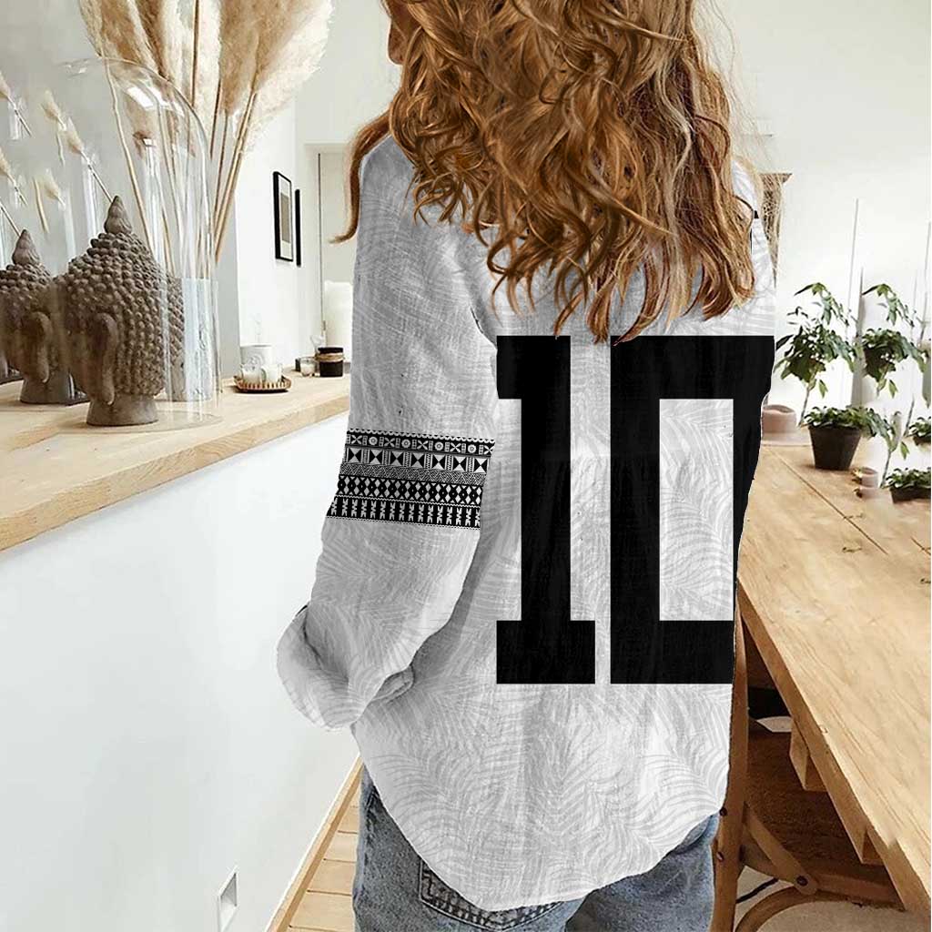 Custom Rugby Fiji Women Casual Shirt Fijian Masi Tribal Sporty Style White Color - Polynesian Pride