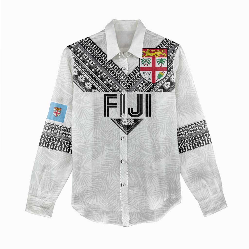 Custom Rugby Fiji Women Casual Shirt Fijian Masi Tribal Sporty Style White Color - Polynesian Pride