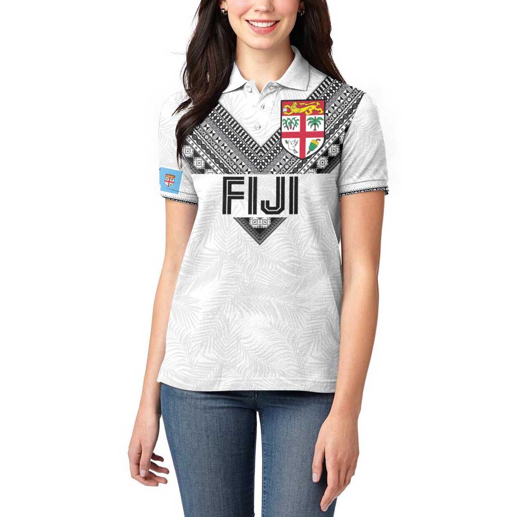 Custom Rugby Fiji Women Polo Shirt Fijian Masi Tribal Sporty Style White Color - Polynesian Pride
