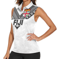 Custom Rugby Fiji Women Sleeveless Polo Shirt Fijian Masi Tribal Sporty Style White Color - Polynesian Pride