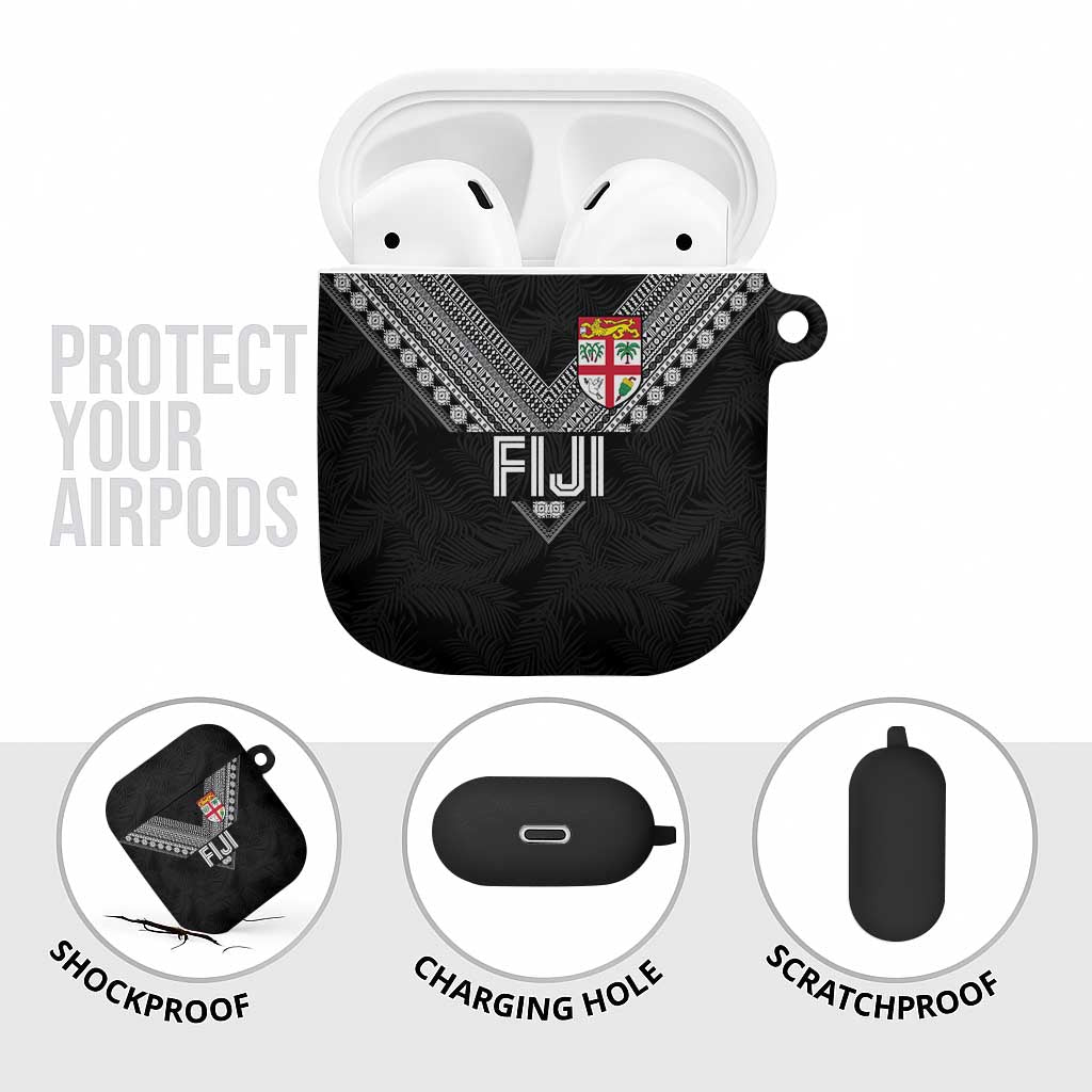 Rugby Fiji AirPods Case Fijian Masi Tribal Sporty Style Black Color - Polynesian Pride