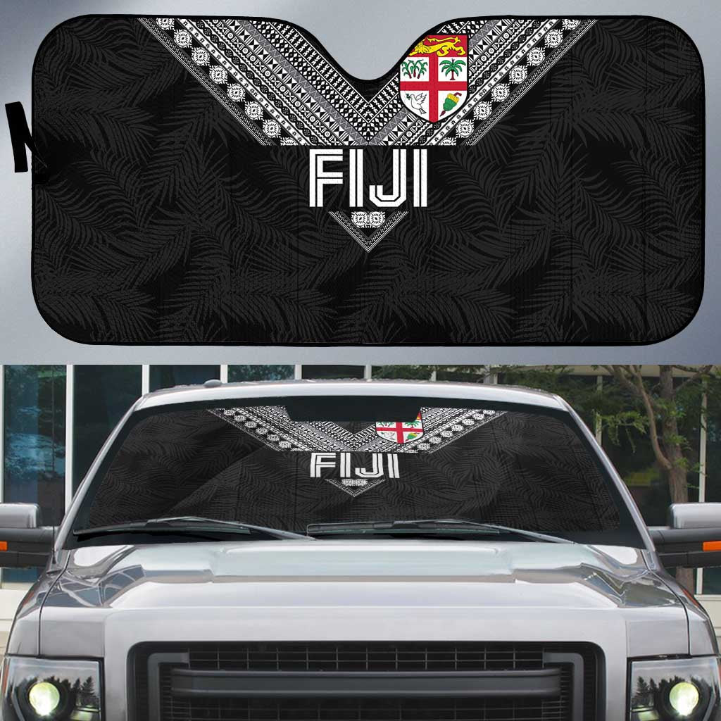 Rugby Fiji Auto Sun Shade Fijian Masi Tribal Sporty Style Black Color - Polynesian Pride