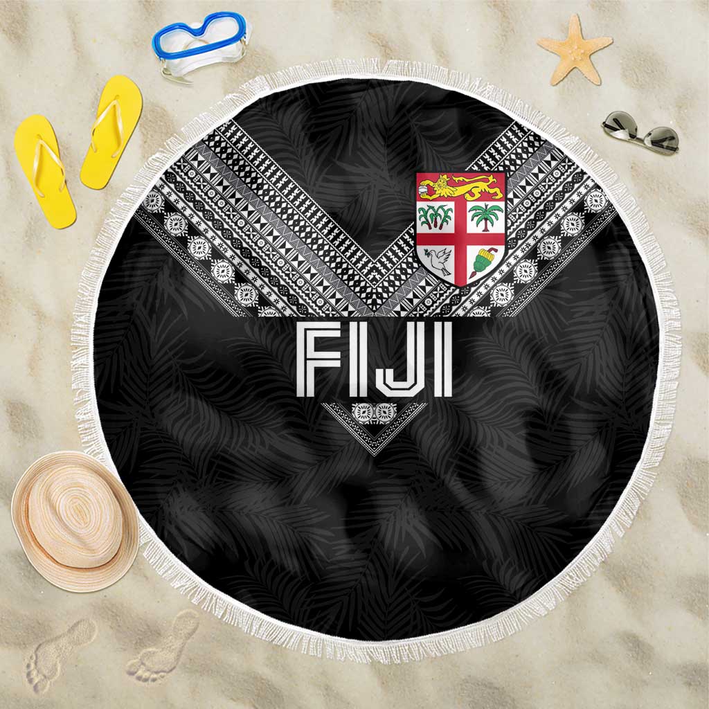 Rugby Fiji Beach Blanket Fijian Masi Tribal Sporty Style Black Color - Polynesian Pride