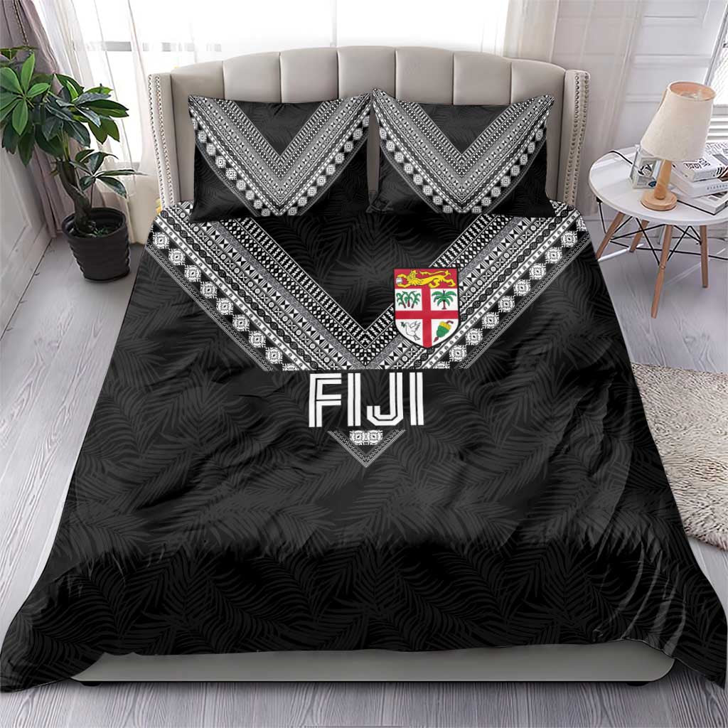 Rugby Fiji Bedding Set Fijian Masi Tribal Sporty Style Black Color - Polynesian Pride