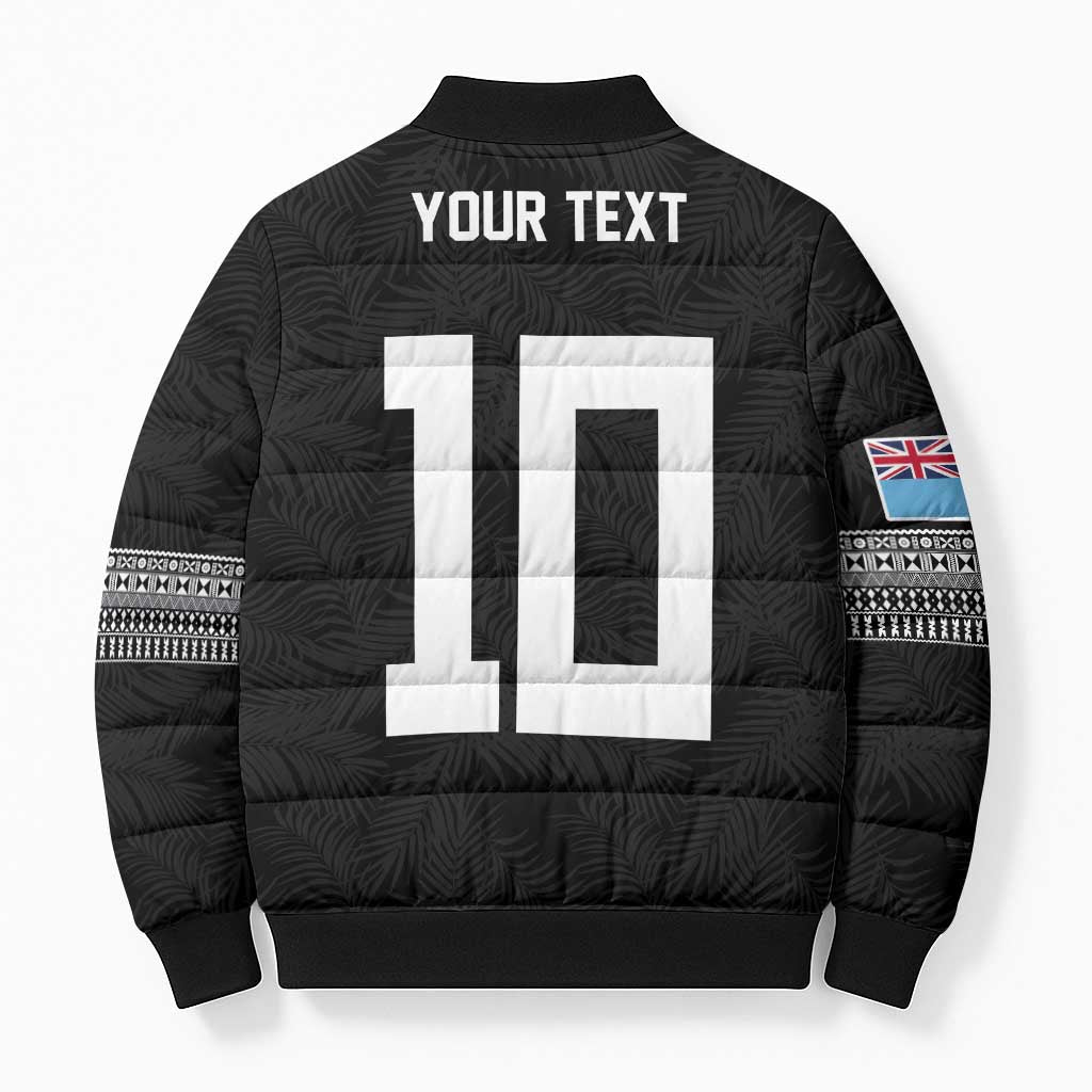 Custom Rugby Fiji Bomber Puffer Jacket Fijian Masi Tribal Sporty Style Black Color - Polynesian Pride