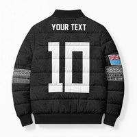 Custom Rugby Fiji Bomber Puffer Jacket Fijian Masi Tribal Sporty Style Black Color - Polynesian Pride