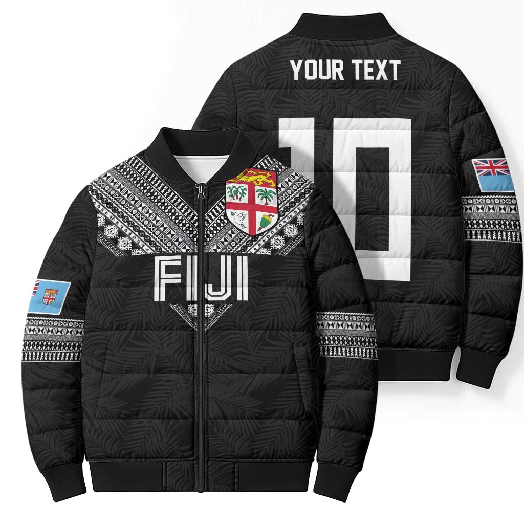 Custom Rugby Fiji Bomber Puffer Jacket Fijian Masi Tribal Sporty Style Black Color - Polynesian Pride