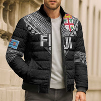 Custom Rugby Fiji Bomber Puffer Jacket Fijian Masi Tribal Sporty Style Black Color - Polynesian Pride