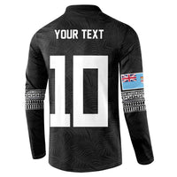 Custom Rugby Fiji Button Sweatshirt Fijian Masi Tribal Sporty Style Black Color - Polynesian Pride