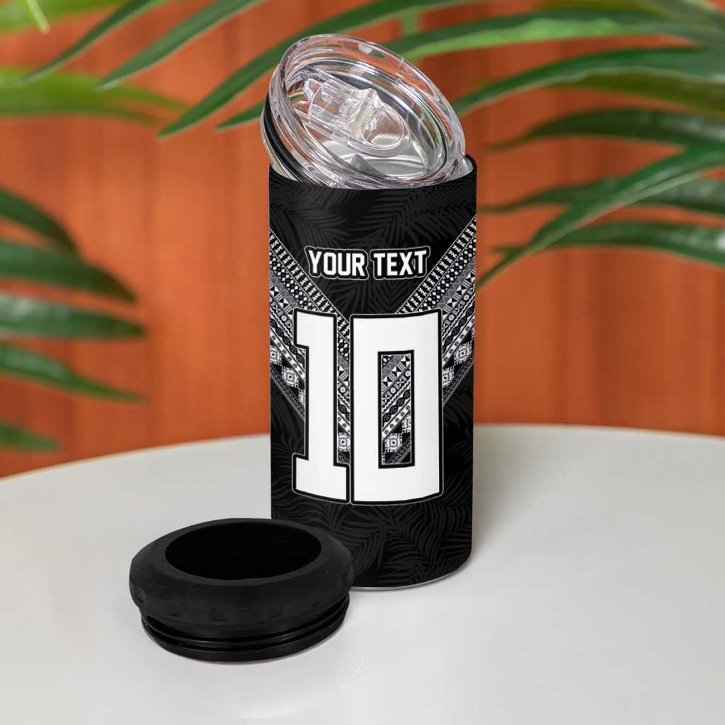 Custom Rugby Fiji 4 in 1 Can Cooler Tumbler Fijian Masi Tribal Sporty Style Black Color - Polynesian Pride