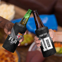 Custom Rugby Fiji 4 in 1 Can Cooler Tumbler Fijian Masi Tribal Sporty Style Black Color - Polynesian Pride