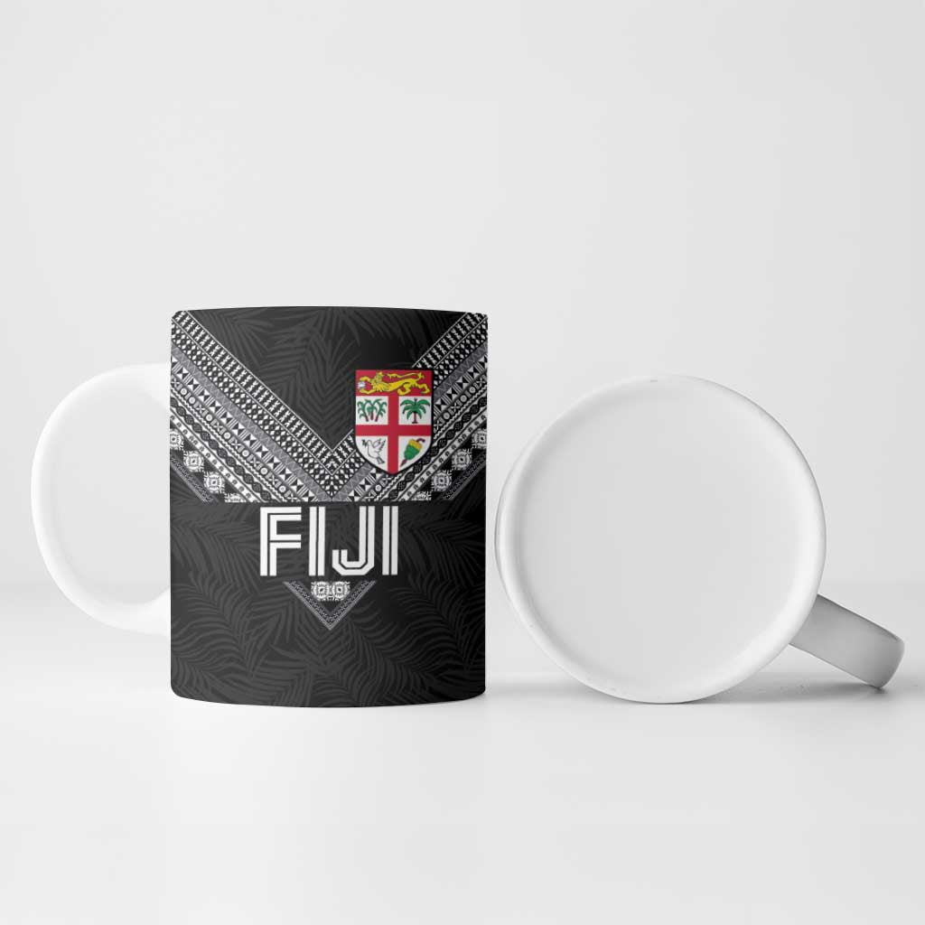 Custom Rugby Fiji Ceramic Mug Fijian Masi Tribal Sporty Style Black Color - Polynesian Pride