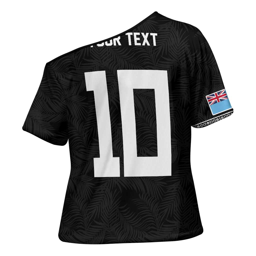 Custom Rugby Fiji Cross Shoulder Shirt Fijian Masi Tribal Sporty Style Black Color - Polynesian Pride