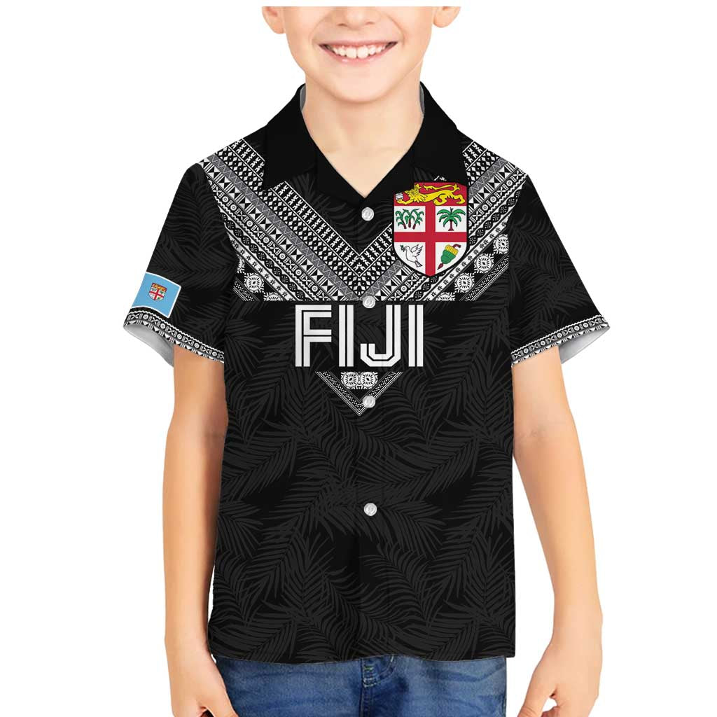 Custom Rugby Fiji Family Matching Mermaid Dress and Hawaiian Shirt Fijian Masi Tribal Sporty Style Black Color - Polynesian Pride