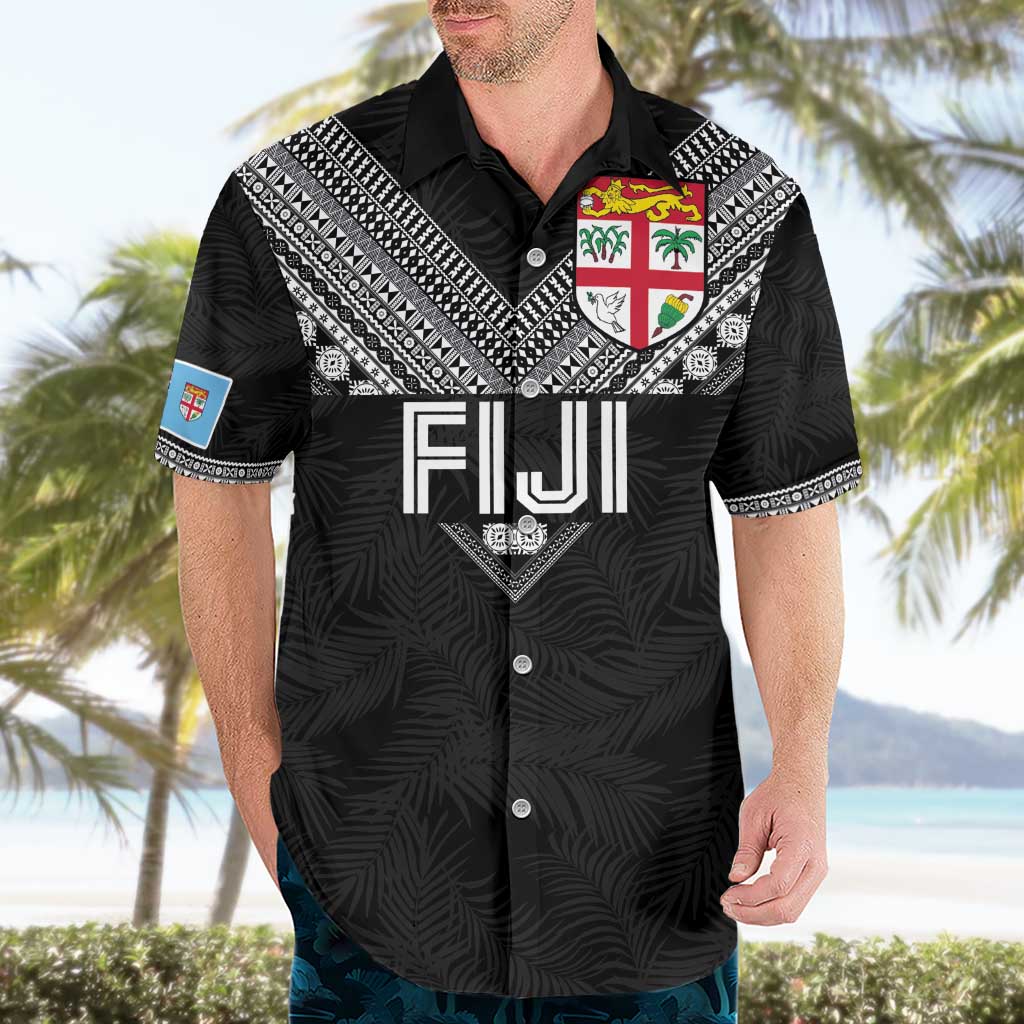 Custom Rugby Fiji Hawaiian Shirt Fijian Masi Tribal Sporty Style Black Color - Polynesian Pride
