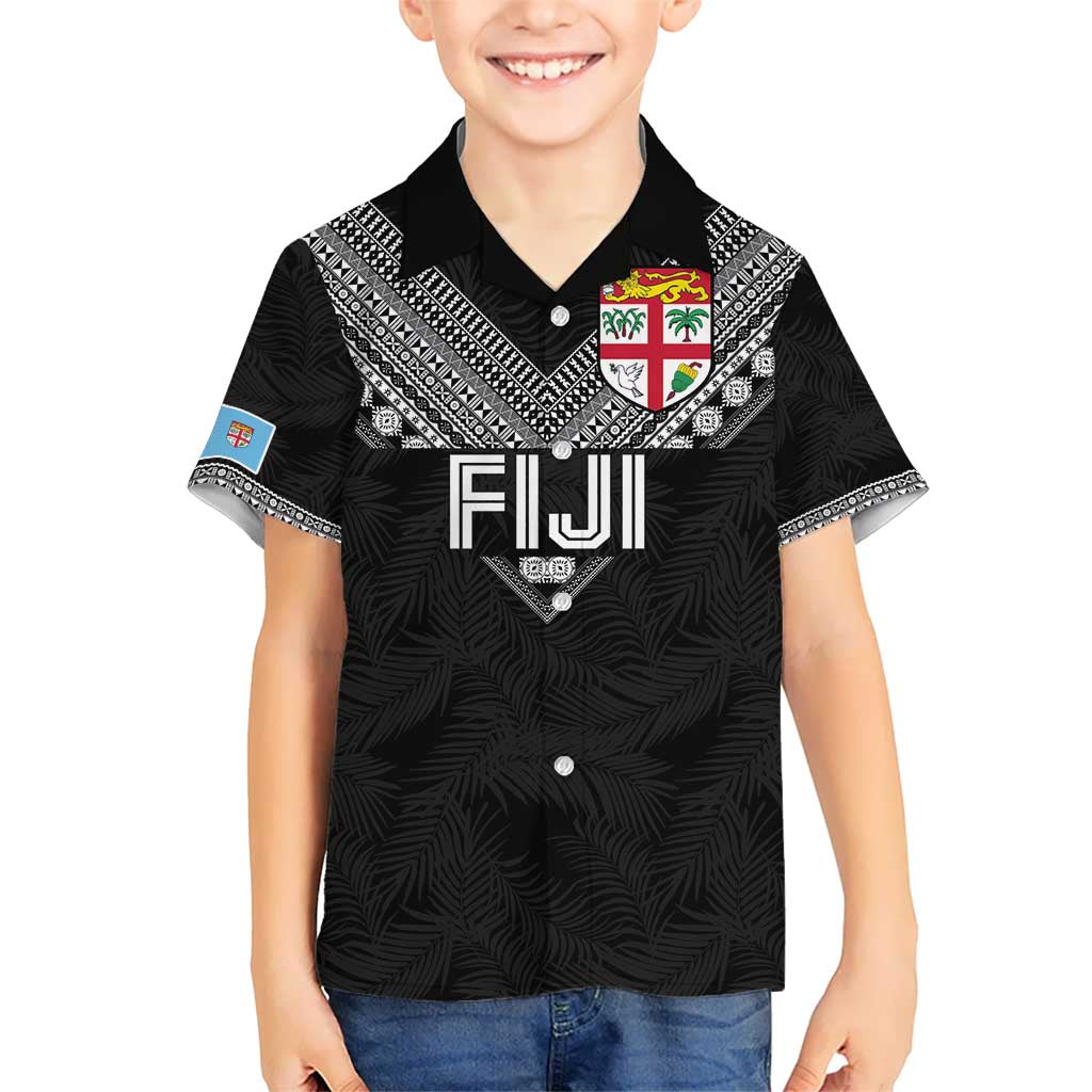 Custom Rugby Fiji Kid Hawaiian Shirt Fijian Masi Tribal Sporty Style Black Color - Polynesian Pride
