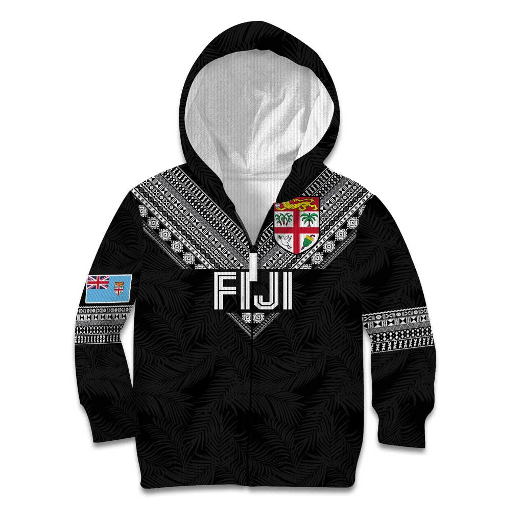 Custom Rugby Fiji Kid Hoodie Fijian Masi Tribal Sporty Style Black Color - Polynesian Pride