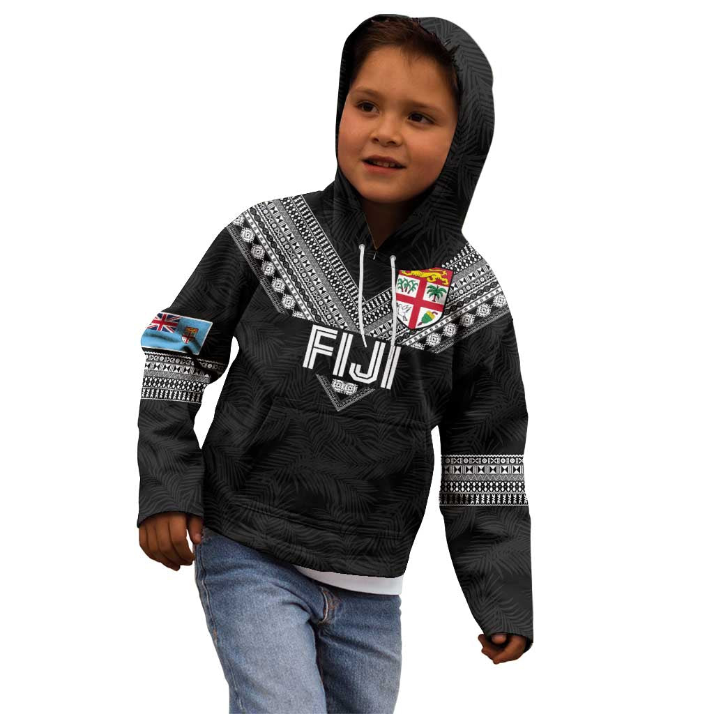 Custom Rugby Fiji Kid Hoodie Fijian Masi Tribal Sporty Style Black Color - Polynesian Pride