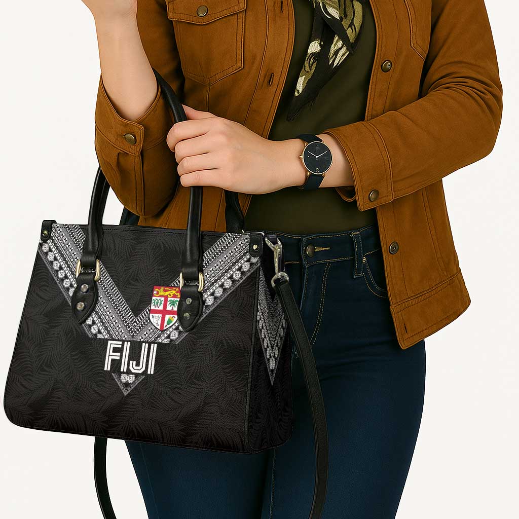 Rugby Fiji Leather Bag Fijian Masi Tribal Sporty Style Black Color - Polynesian Pride