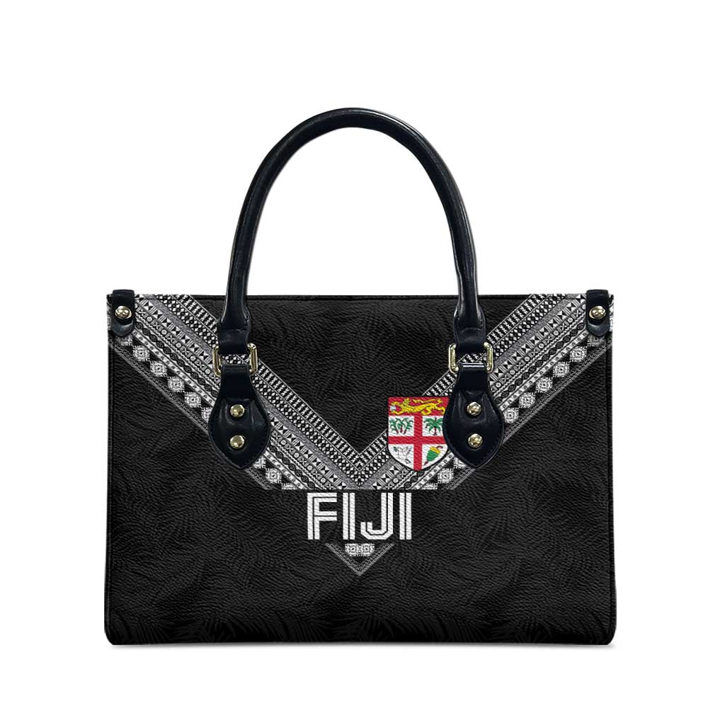 Rugby Fiji Leather Bag Fijian Masi Tribal Sporty Style Black Color - Polynesian Pride