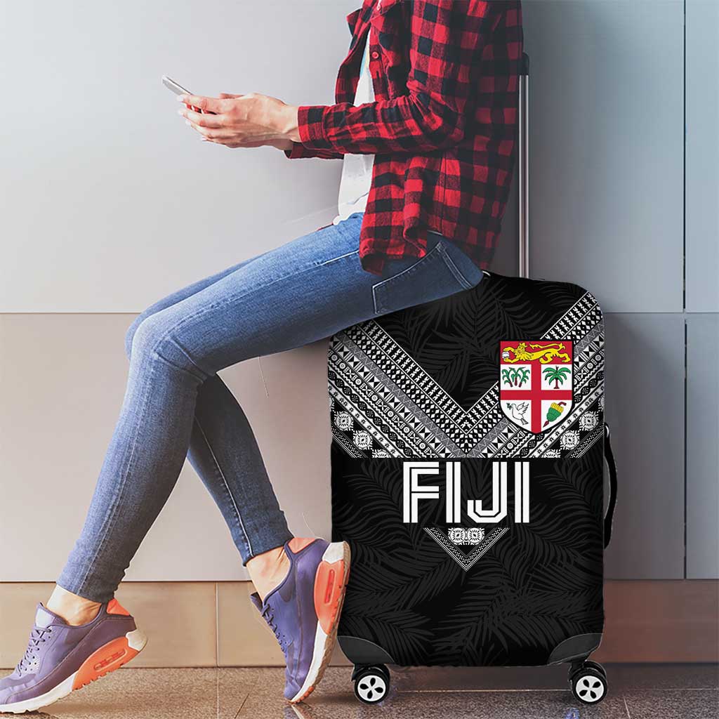 Rugby Fiji Luggage Cover Fijian Masi Tribal Sporty Style Black Color - Polynesian Pride