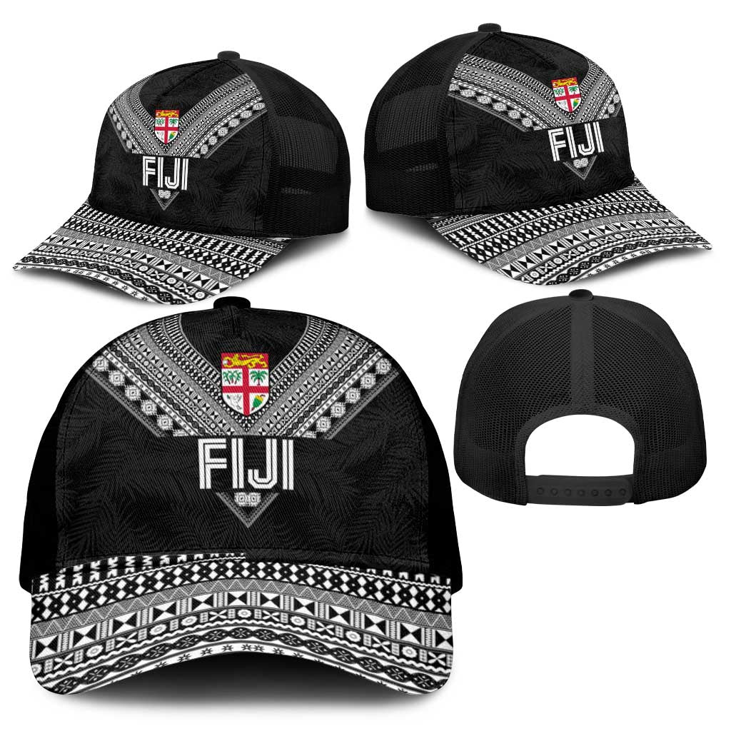 Rugby Fiji Mesh Trucker Cap Fijian Masi Tribal Sporty Style Black Color - Polynesian Pride