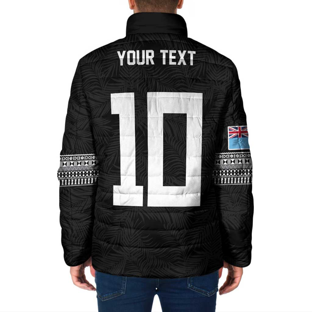 Custom Rugby Fiji Padded Jacket Fijian Masi Tribal Sporty Style Black Color - Polynesian Pride
