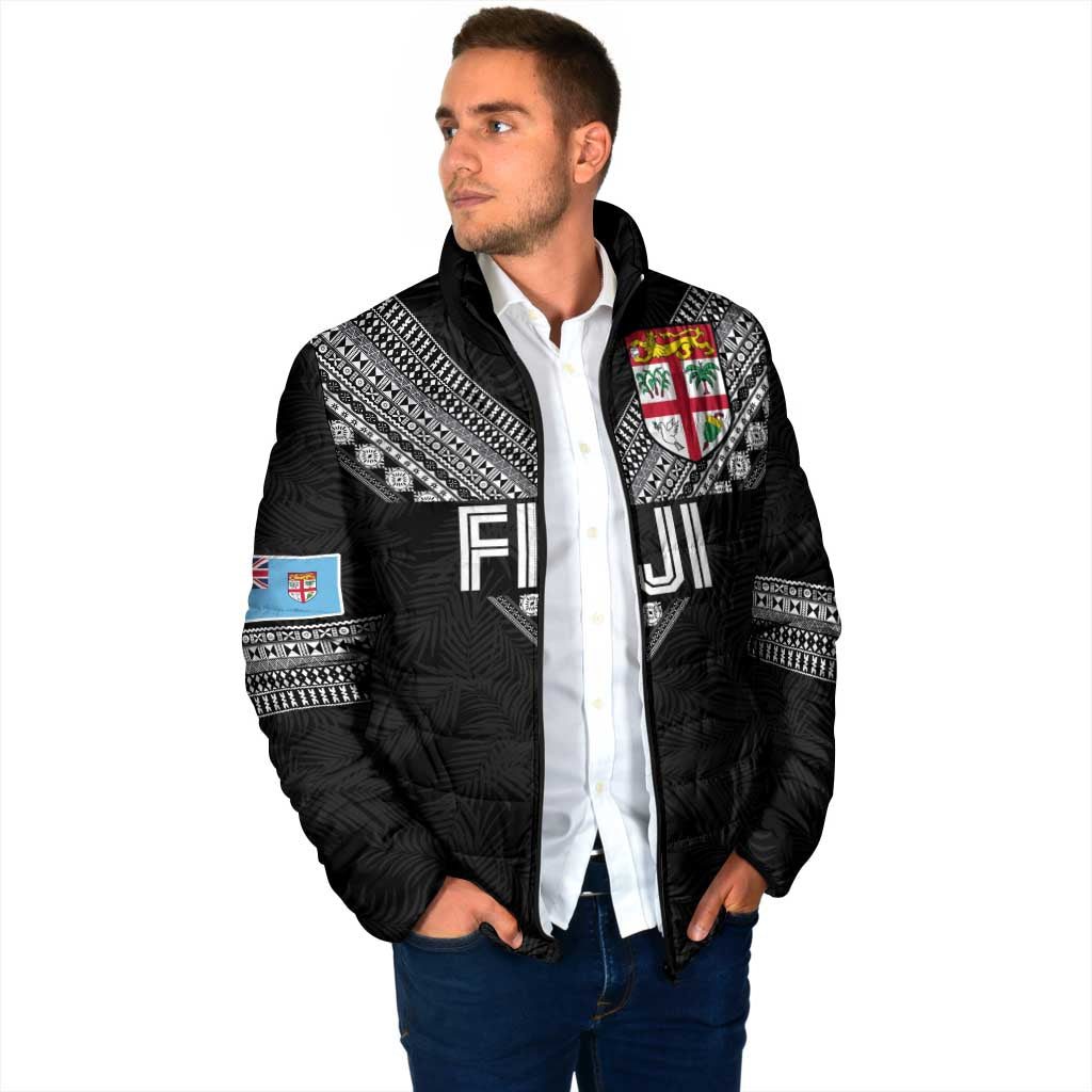 Custom Rugby Fiji Padded Jacket Fijian Masi Tribal Sporty Style Black Color - Polynesian Pride
