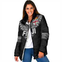 Custom Rugby Fiji Padded Jacket Fijian Masi Tribal Sporty Style Black Color - Polynesian Pride