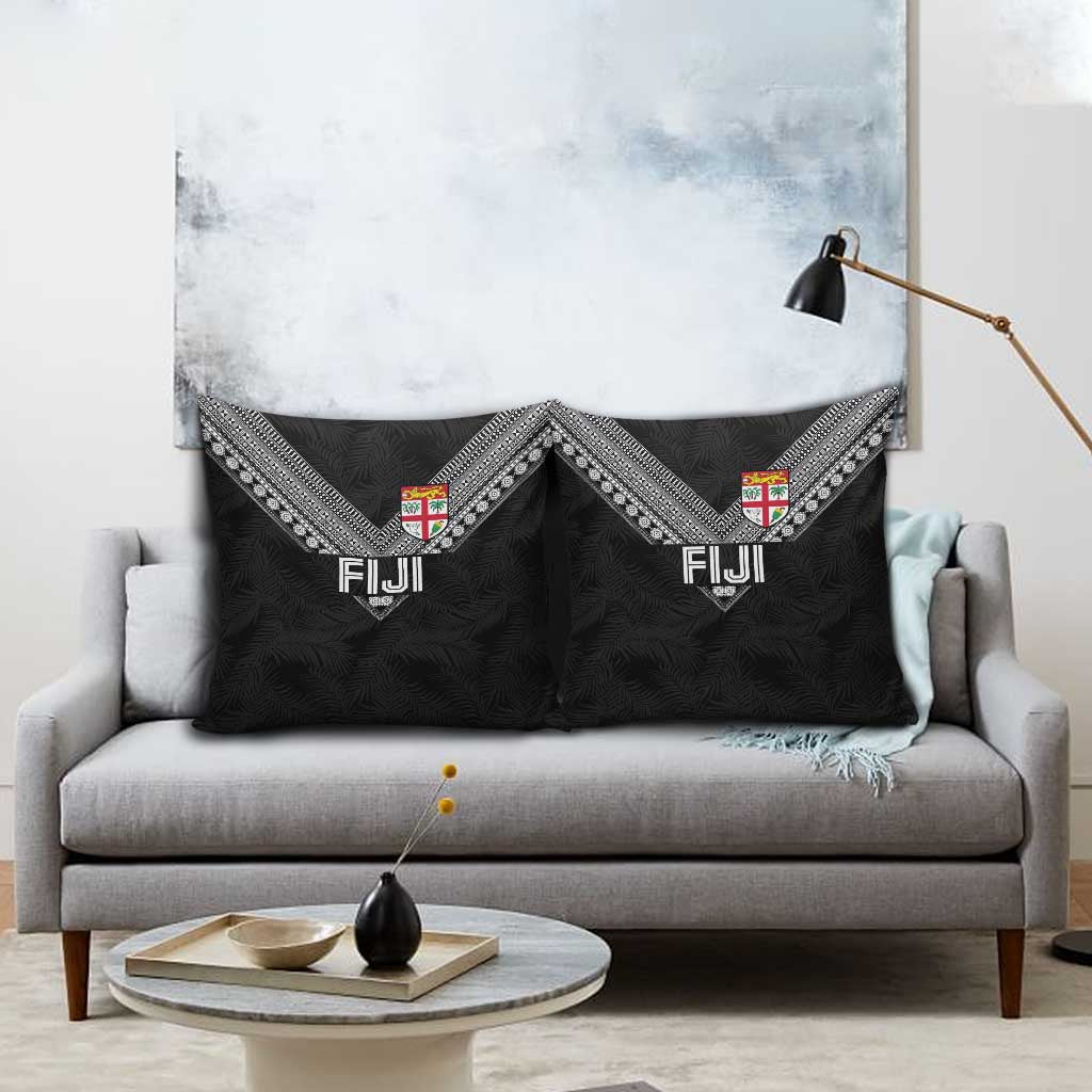 Rugby Fiji Pillow Cover Fijian Masi Tribal Sporty Style Black Color - Polynesian Pride