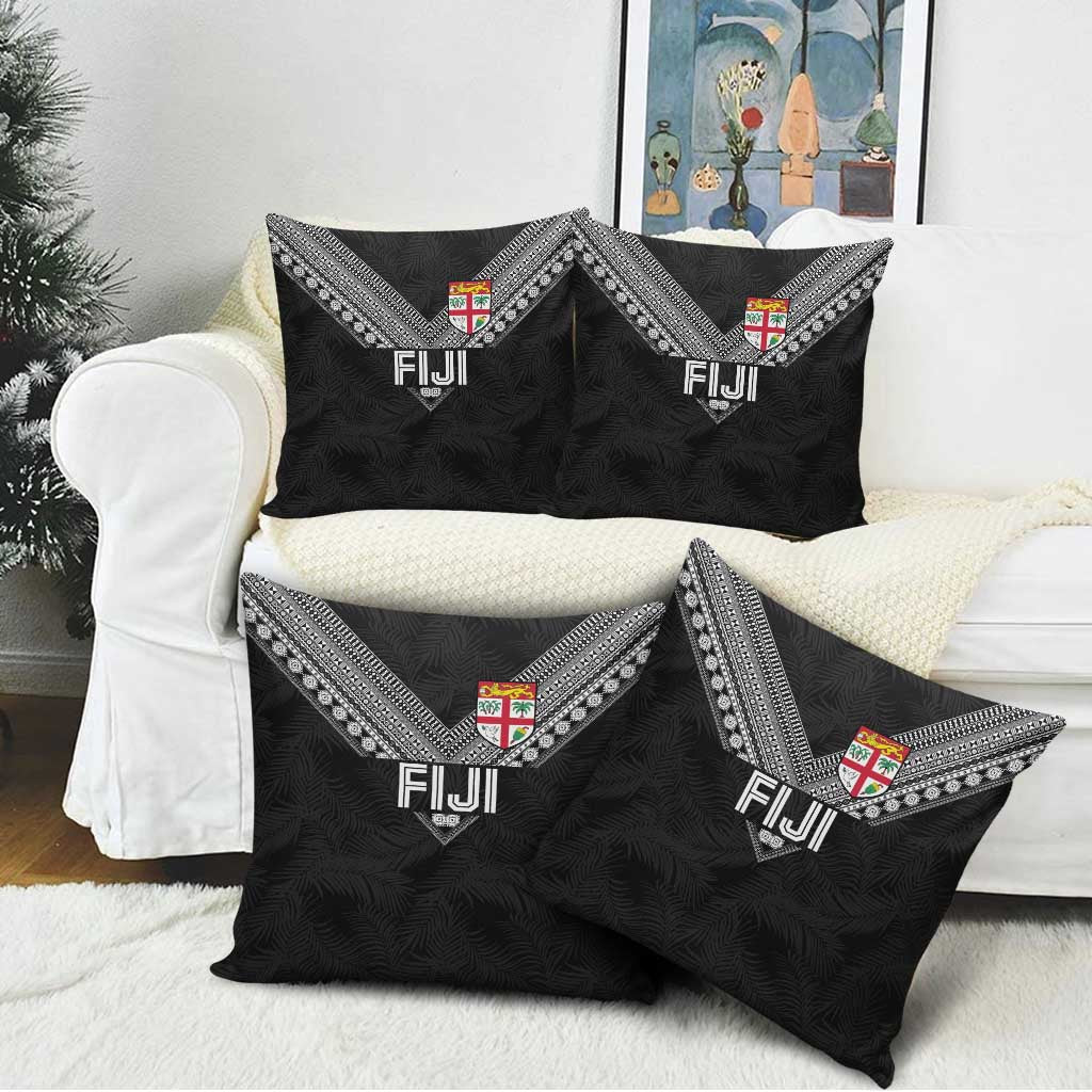 Rugby Fiji Pillow Cover Fijian Masi Tribal Sporty Style Black Color - Polynesian Pride