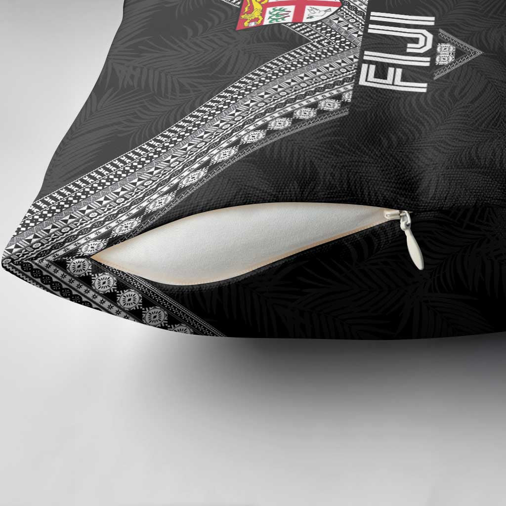 Rugby Fiji Pillow Cover Fijian Masi Tribal Sporty Style Black Color - Polynesian Pride