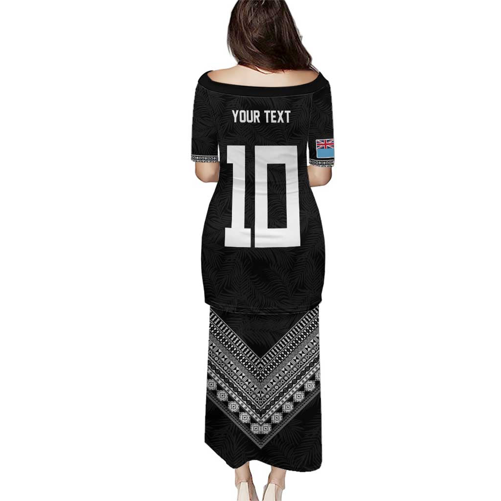 Custom Rugby Fiji Puletasi Fijian Masi Tribal Sporty Style Black Color - Polynesian Pride
