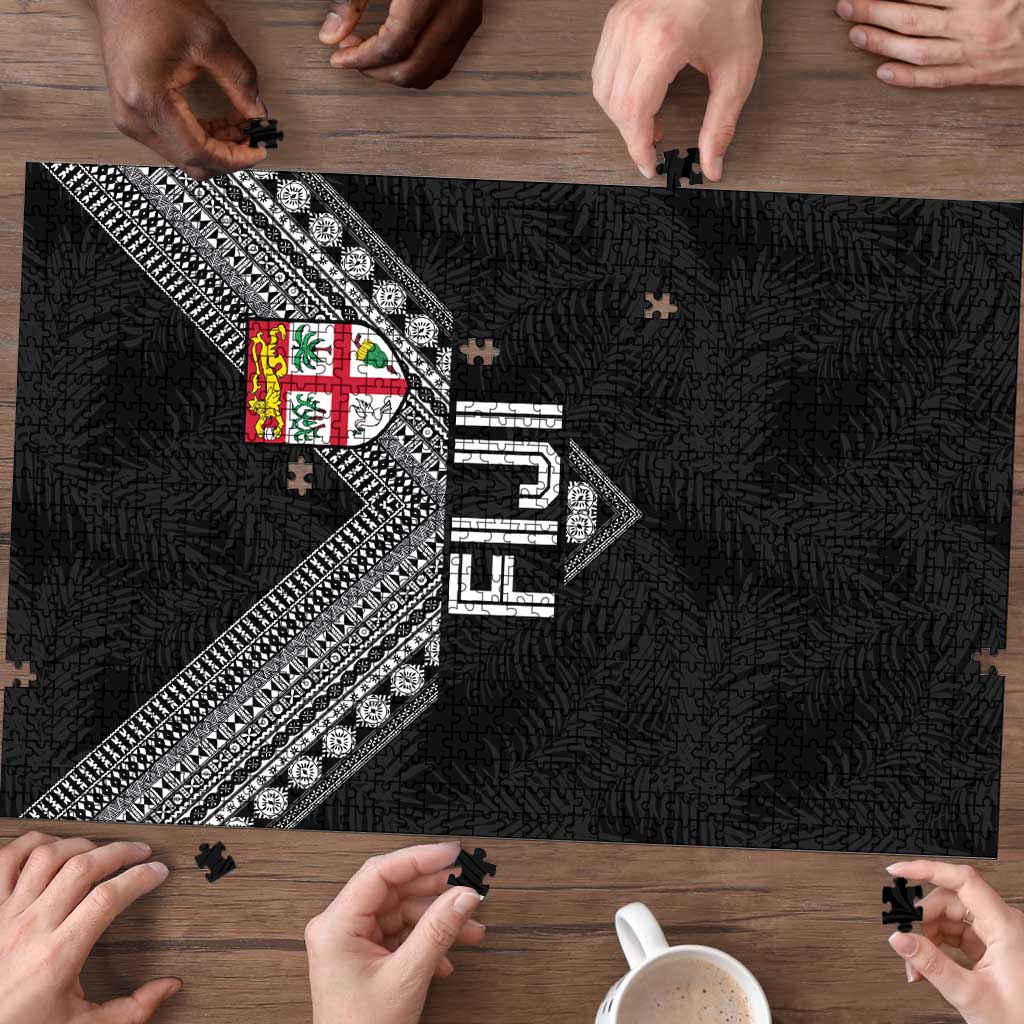 Rugby Fiji Puzzle Fijian Masi Tribal Sporty Style Black Color - Polynesian Pride