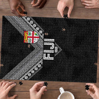 Rugby Fiji Puzzle Fijian Masi Tribal Sporty Style Black Color - Polynesian Pride