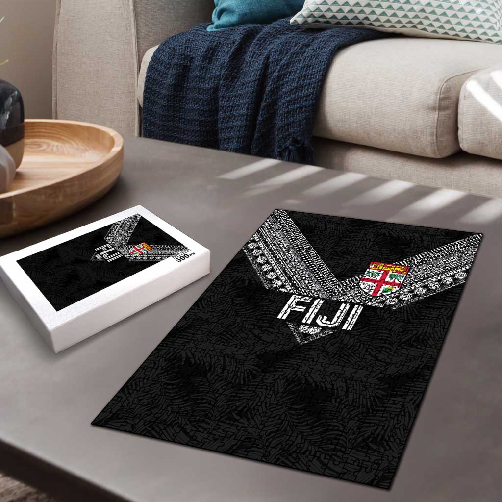 Rugby Fiji Puzzle Fijian Masi Tribal Sporty Style Black Color - Polynesian Pride