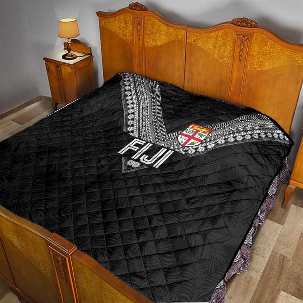 Rugby Fiji Quilt Fijian Masi Tribal Sporty Style Black Color - Polynesian Pride