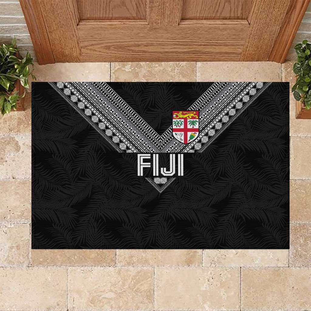 Rugby Fiji Rubber Doormat Fijian Masi Tribal Sporty Style Black Color - Polynesian Pride
