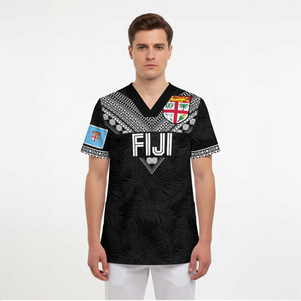 Custom Rugby Fiji Scrub Top Fijian Masi Tribal Sporty Style Black Color - Polynesian Pride