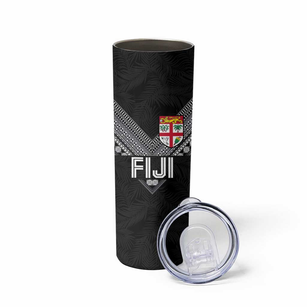 Custom Rugby Fiji Skinny Tumbler Fijian Masi Tribal Sporty Style Black Color - Polynesian Pride