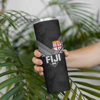 Custom Rugby Fiji Skinny Tumbler Fijian Masi Tribal Sporty Style Black Color - Polynesian Pride