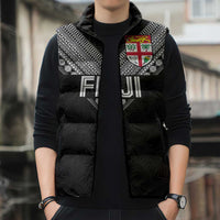 Custom Rugby Fiji Sleeveless Puffer Jacket Fijian Masi Tribal Sporty Style Black Color - Polynesian Pride