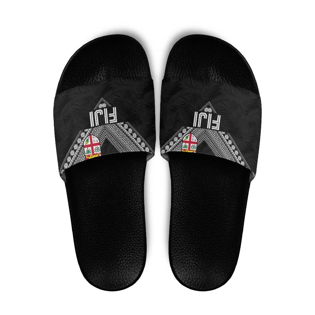 Rugby Fiji Slide Sandals Fijian Masi Tribal Sporty Style Black Color - Polynesian Pride