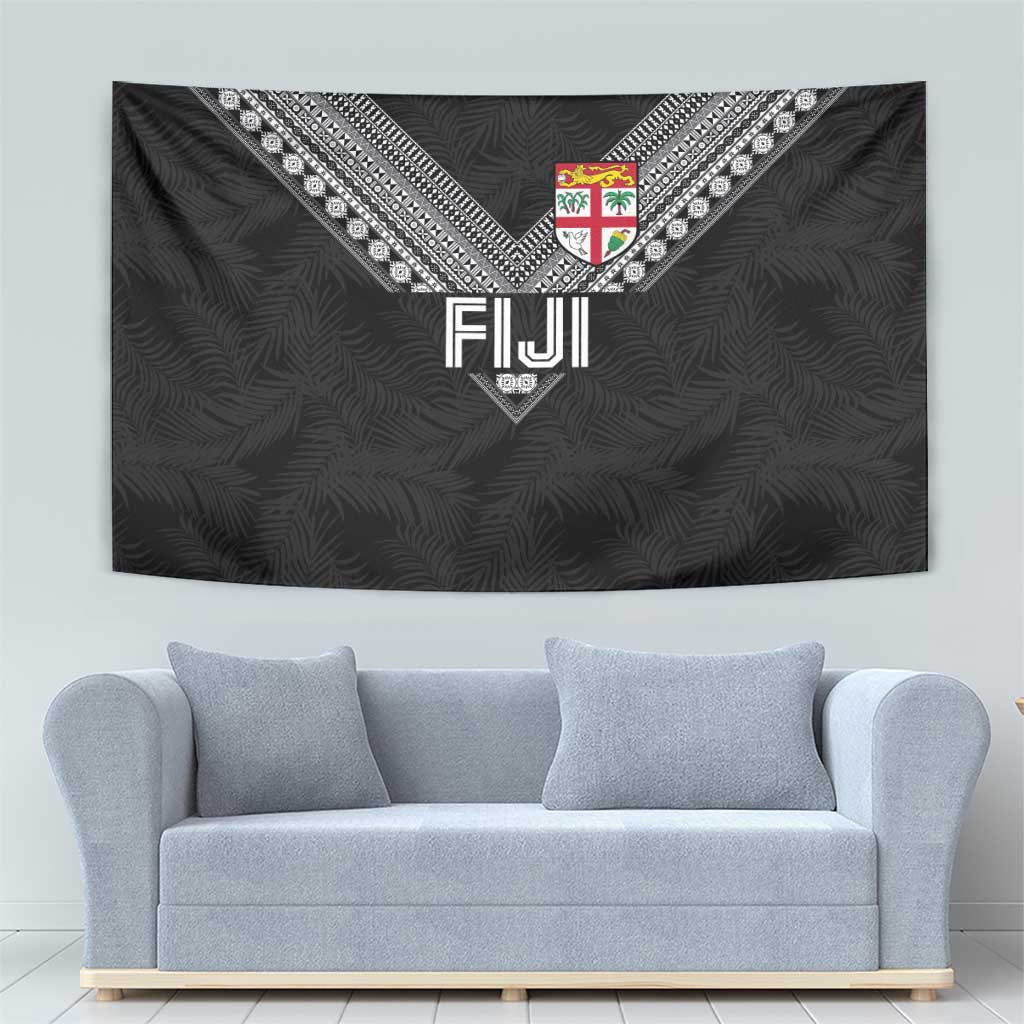 Rugby Fiji Tapestry Fijian Masi Tribal Sporty Style Black Color - Polynesian Pride