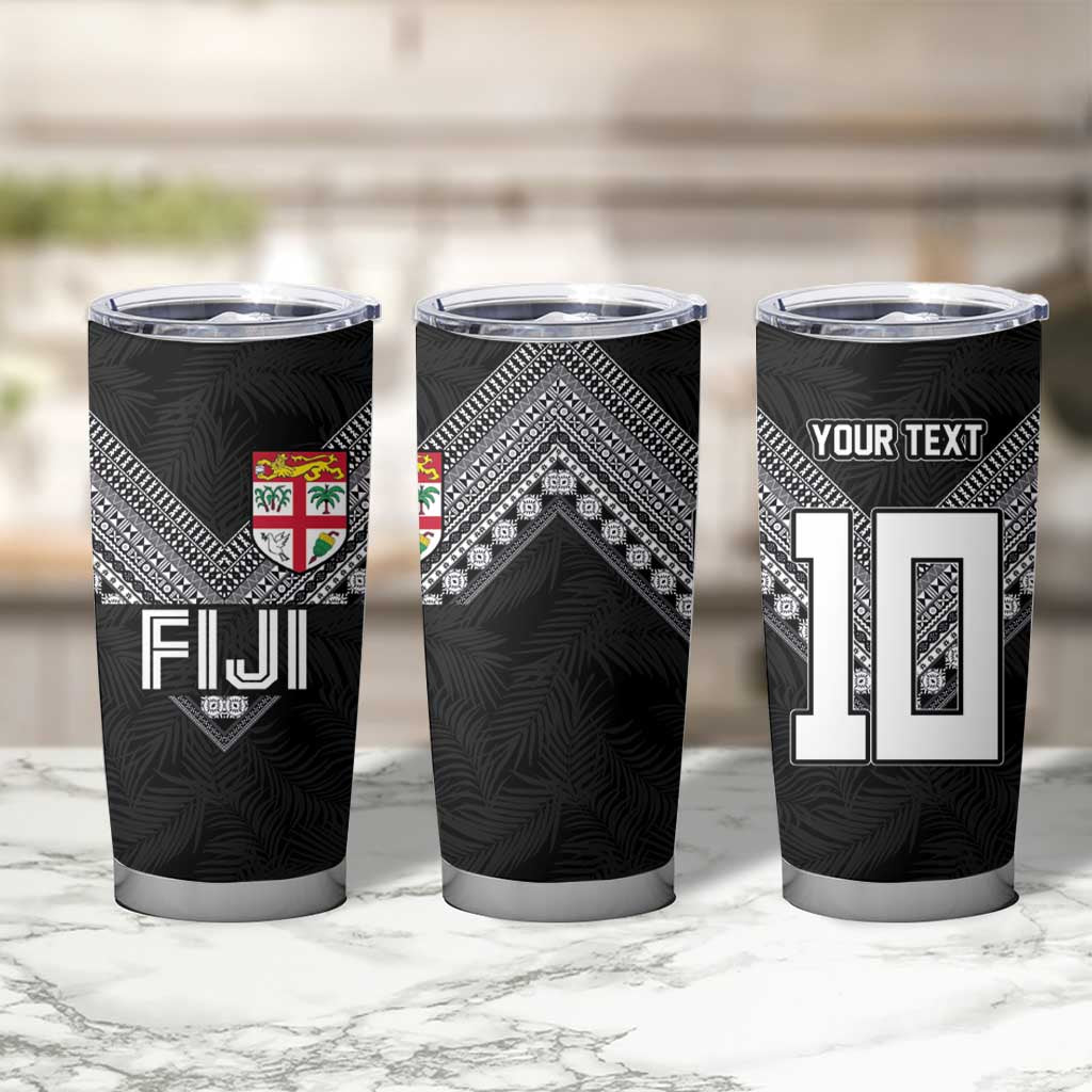 Custom Rugby Fiji Tumbler Cup Fijian Masi Tribal Sporty Style Black Color - Polynesian Pride